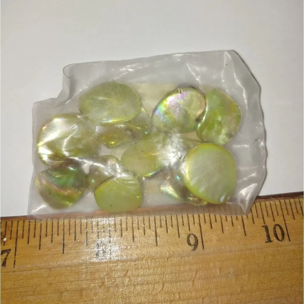 12 pkgs Green/Gold Mother of Pearl irregular form beads